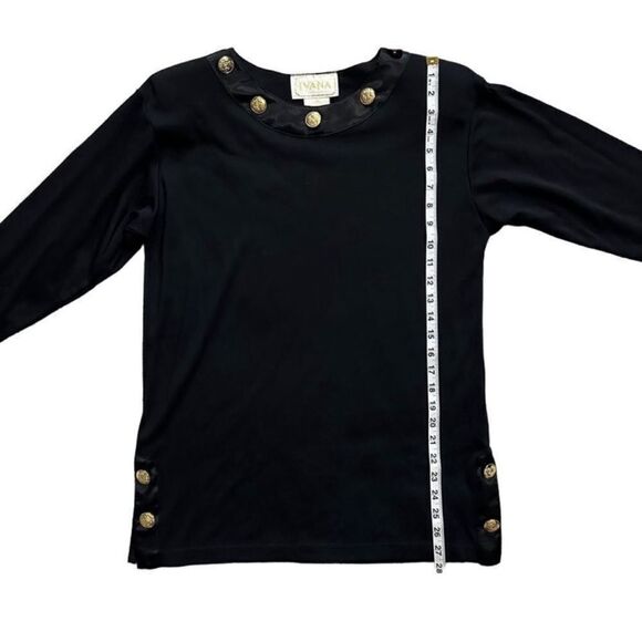 Ivana Vintage Black & Gold Button Detail 3/4 Sleeve Split Hem Blouse Sz Medium - Picture 9 of 10